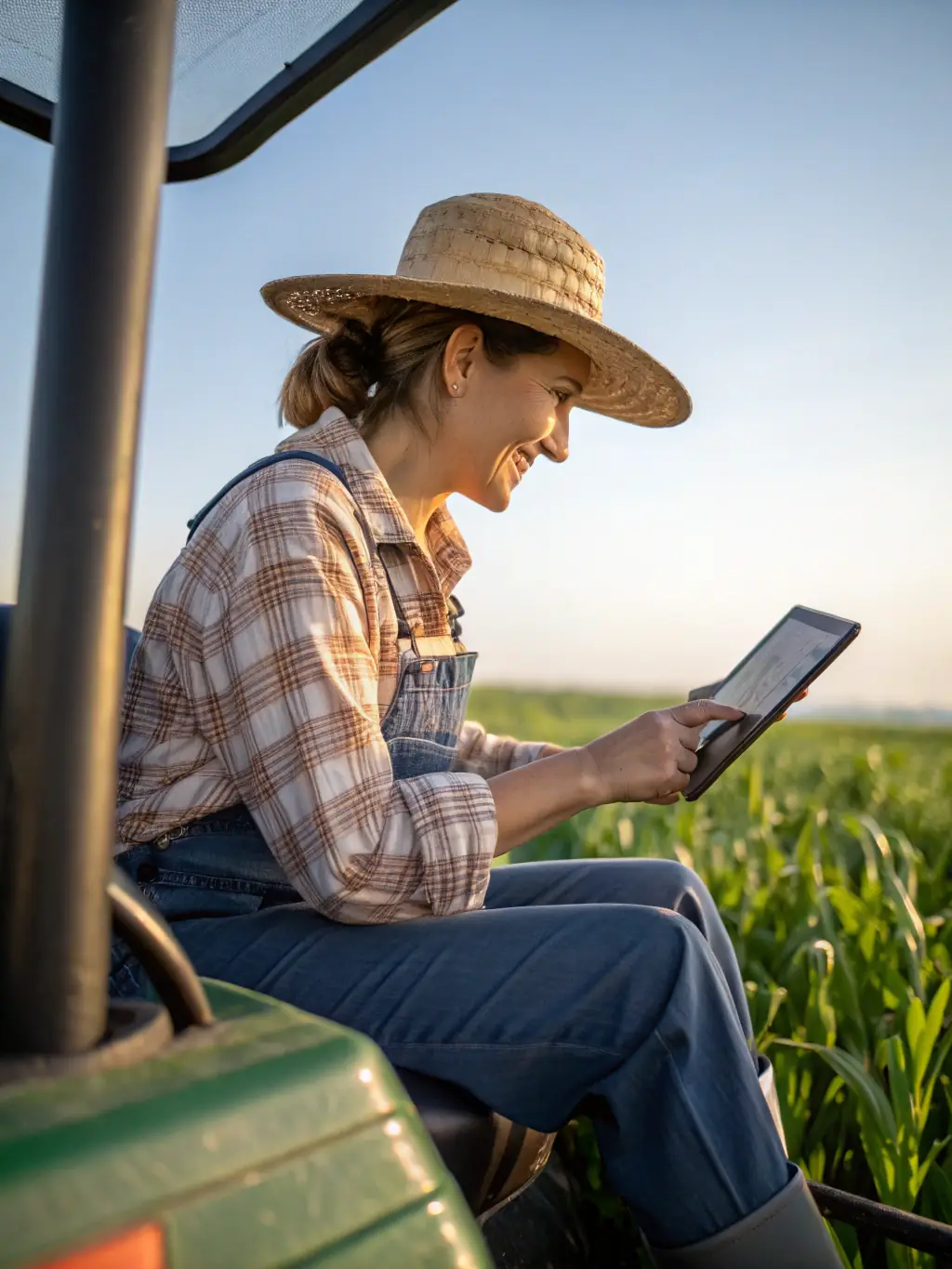 A farmer successfully operating modern farm equipment in a field, symbolizing growth and prosperity achieved through Pay In Time's financing.